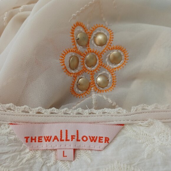 The Wallflower Boho Blouse Embroidered Lace Cream Orange Womens Large - Picture 10 of 12